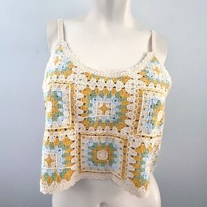 Talulah Crochet Crop Top Tank S/M Granny Square Knit Indie Sleaze Cottagecore